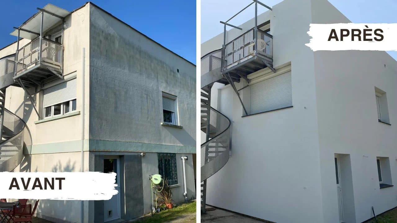 Façade de maison avant et après isolation thermique par l'extérieur